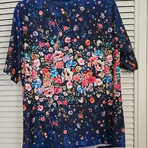 Floral Navy Women's Top - Large, Blue, Pink, Orange, Purple, Yellow - Picture 6 of 7